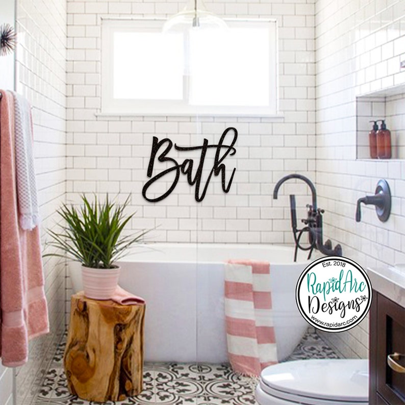Bath Metal Word Bath Sign Powder Room Decor Bath Decor Restroom Sign