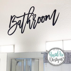 Bathroom Metal Word | Script Font Bathroom Sign | Bathroom Wall Decor | Metal Bathroom Sign | Restroom Wash Room Sign | Farmhouse Bathroom