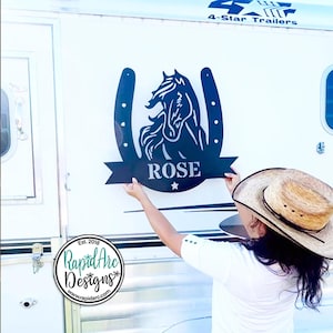 Custom Horse Name Sign: Metal Horseshoe Monogram, Western Farm Decor