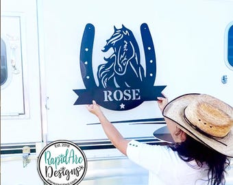 Custom Horse Name Sign: Metal Horseshoe Monogram, Western Farm Decor