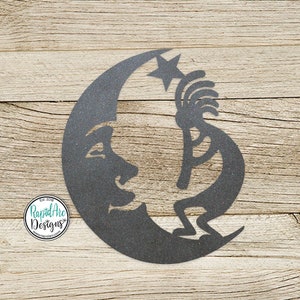 Kokopelli with Moon & Star Metal Sign | Southwestern Decor | Kokopelli Crescent Moon | Outdoor Garden Patio Decor | Kokopelli Moon and Star