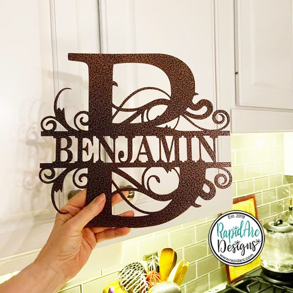 Last Name Monogram- SPLIT LETTER MONOGRAM- Metal Family Name Sign- Personalized Wall Decor- Housewarming Wedding Anniversary Gift- Metal Art