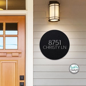 Round Metal Modern Deco Address Sign | Custom House Number Plaque | Round Street Name and Number Address Sign | Modern House Number Sign