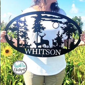 Oval Deer Scene Monogram | Personalized Metal Deer Sign | Custom Last Name Sign | Address Sign with Deer | Metal Wall Art | Outdoor Decor