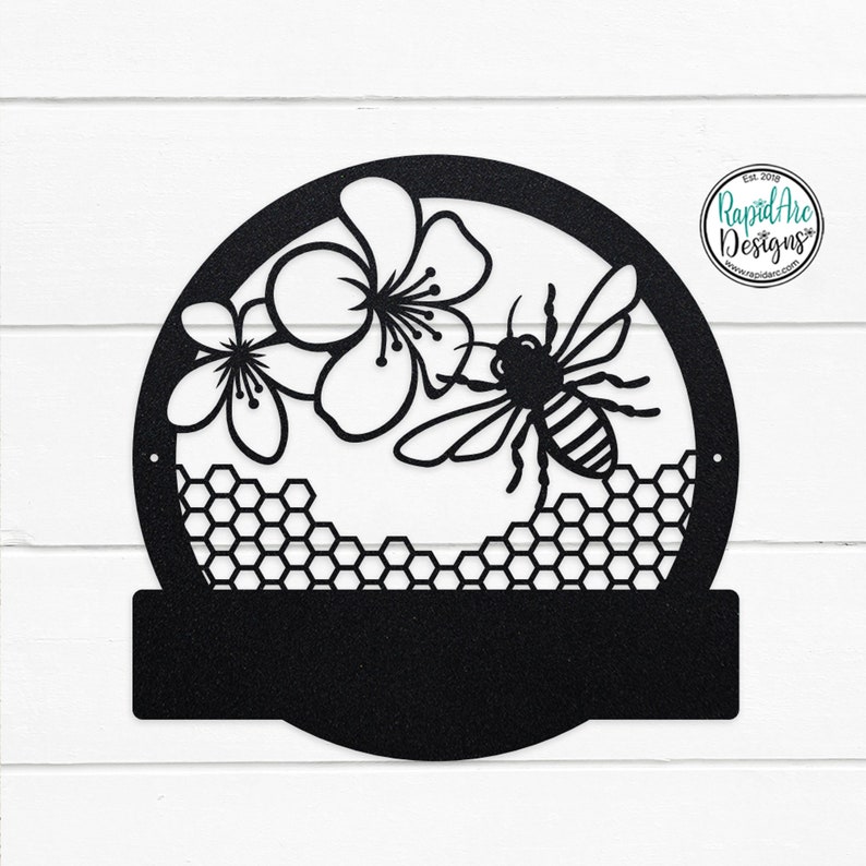 Customizable BEE Welcome Metal Sign Bee Keeper Porch Patio Garden Bee Lovers Gift Honeycomb Honey Bee Metal Wall Art Outdoor Decor SATIN BLACK