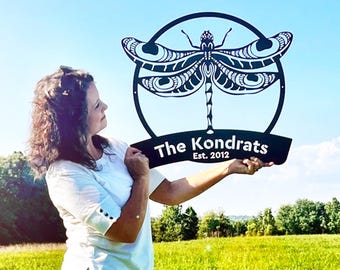 Metal Dragonfly Monogram | Personalized Name Sign | Dragonfly Address Sign | Custom Family Name Sign | Gift for Gardener | Housewarming Gift