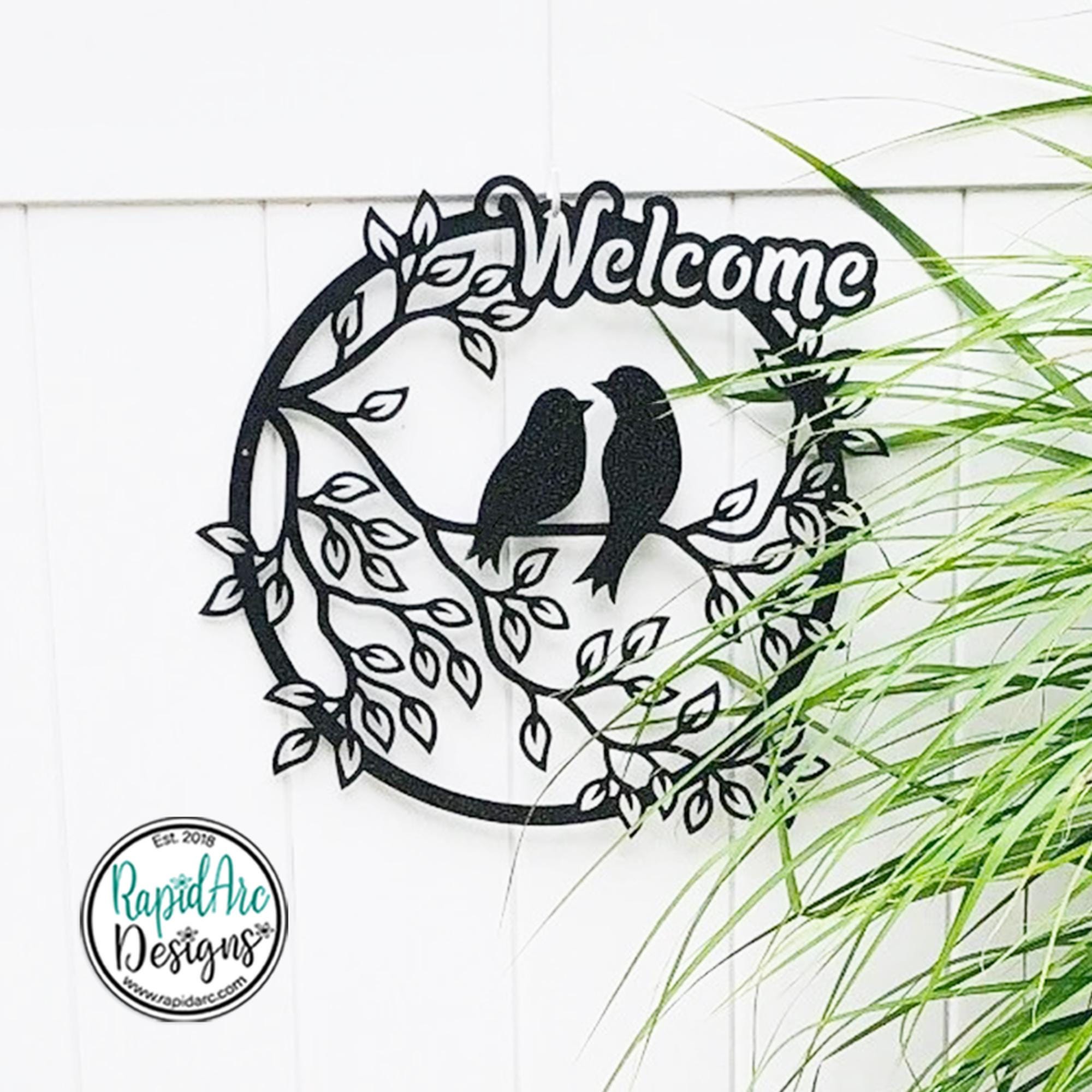 LOVE BIRDS WELCOME Metal Sign | Outdoor Welcome Sign | Front Door