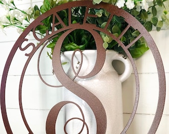 ROUND SCROLL MONOGRAM | Established Last Name Sign | Custom Metal Sign | Anniversary Gift | Personalized Wedding Gift | Couples Gift