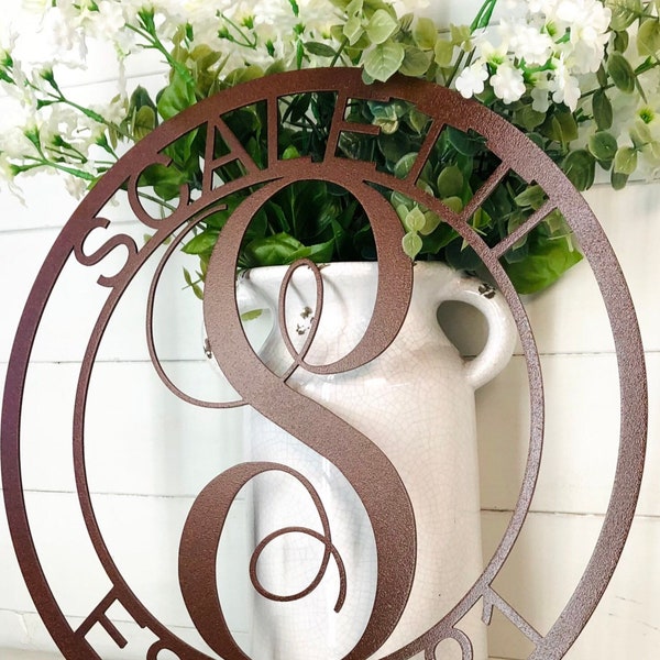 ROUND SCROLL MONOGRAM | Family Name Sign | Custom Metal Sign | Anniversary Gift | Metal Wall Decor | Personalized Sign