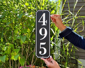 Black Vertical Modern Commercial HDPE Home Address Sign | Weather and Rust Proof | UV Protected