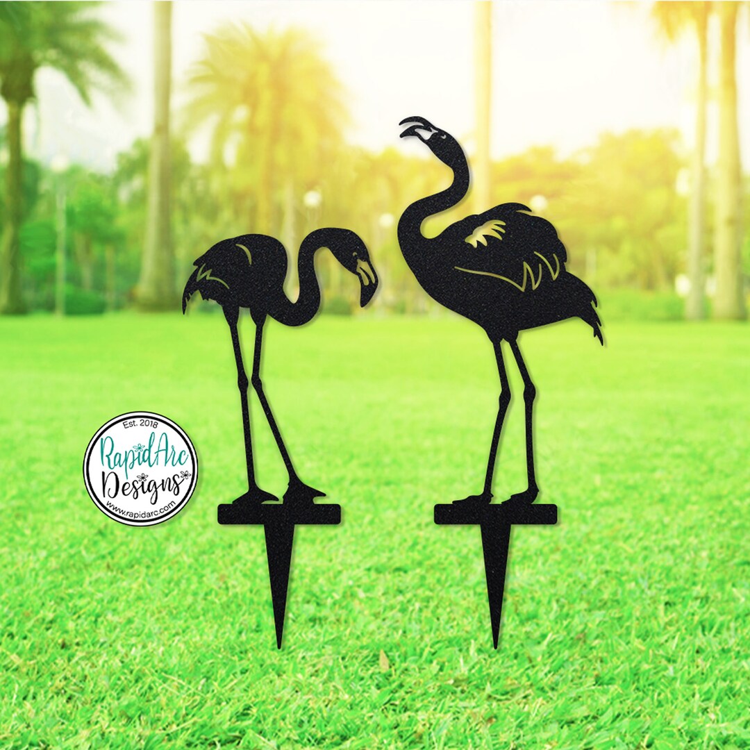 Set of 2 Flamingo Yard Stakes 2 Flamingo Set Patio Lanai Outdoor Decor