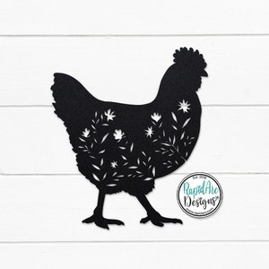 FLORAL Chicken Metal Wall Ornament | Thick 14 Gauge Steel | Flower Chicken | Modern Farmhouse Decor | Metal Chicken Sign | Chicken Decor