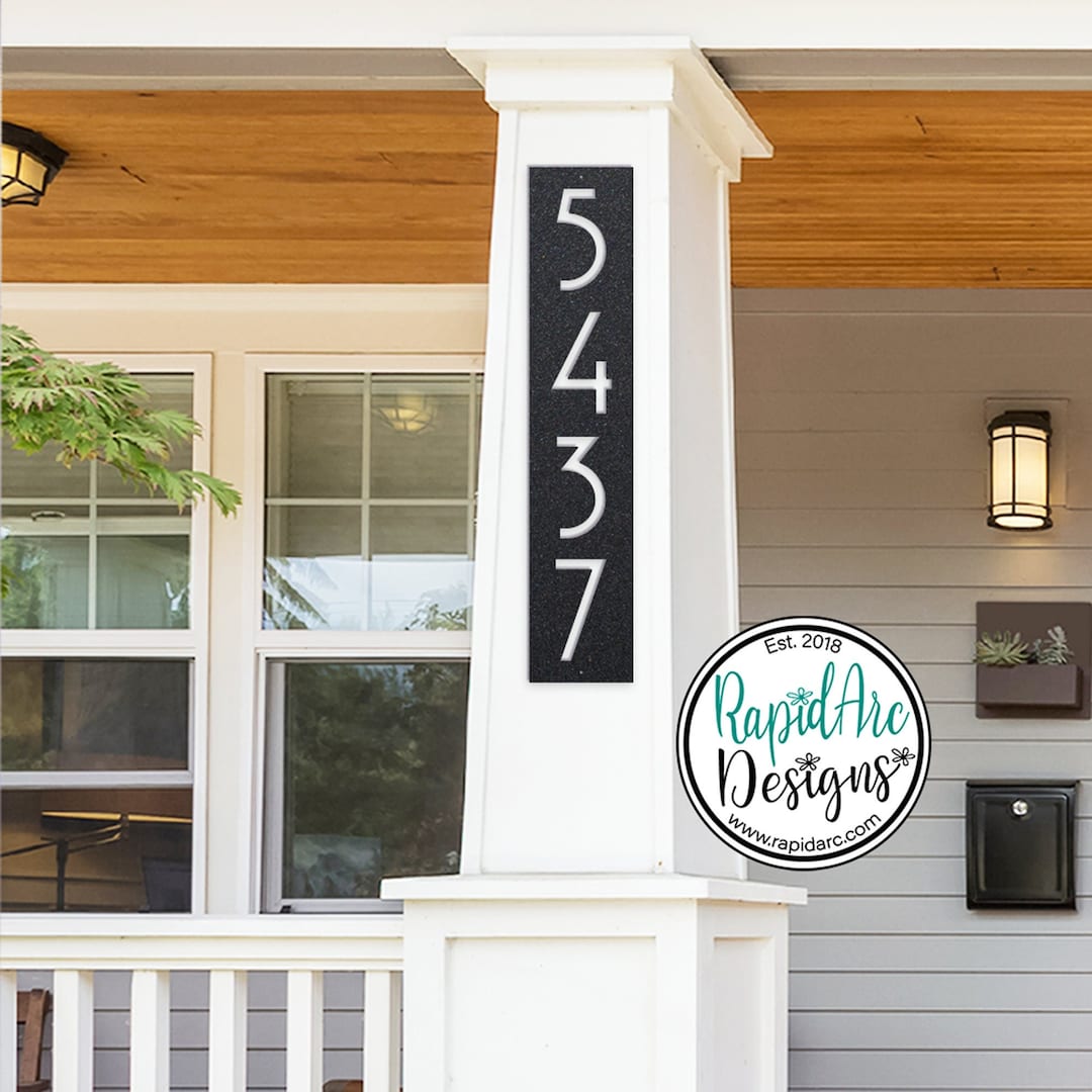 Mid Century Modern Vertical House Number Sign | Metal Retro