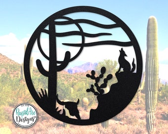 Southwestern Desert Scene Wall Hanging | Metal Desert Scene Sign | Outdoor Patio or Garden Decor | Desert Art | Southwestern Decor