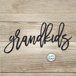 Grandkids Metal Word | Script Font Grandkids Sign | Gallery Wall Decor | Family Room Wall Hanging | Metal Word Art | Grandkids Word