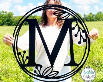 Metal Monogram Wreath Sign – Custom Laser Cut Steel, Front Door Decor