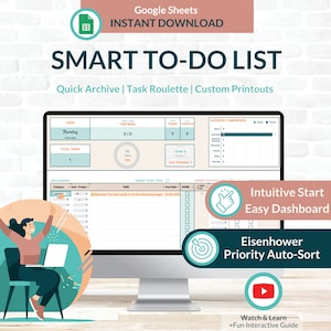 Google Sheets To-Do List Template - Digital Task & Productivity Planner | Editable and Printable Spreadsheet with Eisenhower Priority Matrix