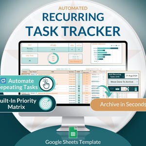 Elenco delle attività ricorrenti - Modello di Google Fogli, Pianificatore di produttività digitale / Foglio di calcolo della matrice di priorità di Eisenhower