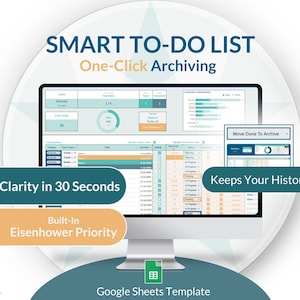 To-Do List Template with Eisenhower Matrix | Google Sheets Digital Task Tracker with Smart Priority Planner, Task Archive & Printable Sheets