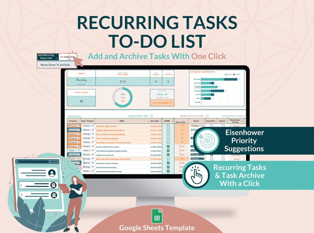 Recurring Tasks To-do List Tracker Googel Sheets Template, Digital ...