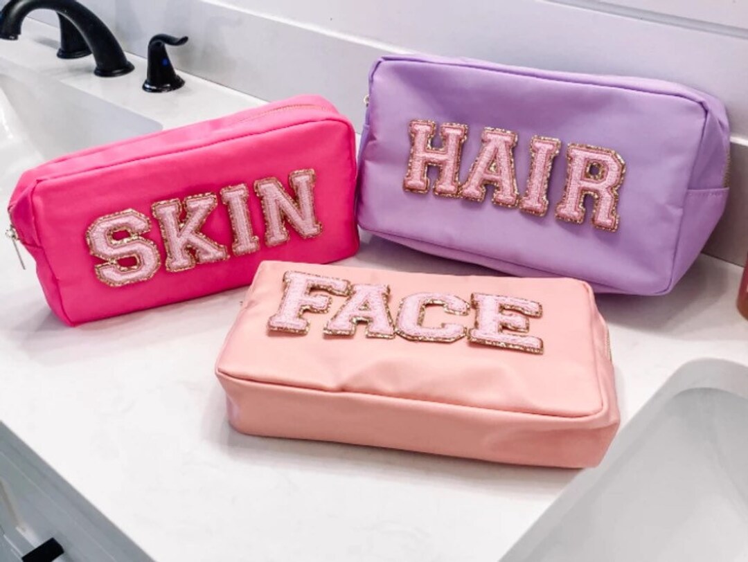 XL Custom Nylon Bag Varsity Letter. Personalized Makeup Bag. Cosmetic