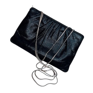Judith Lieber Black Snakeskin Shoulder Bag with Mirror and Coin Purse Vintage