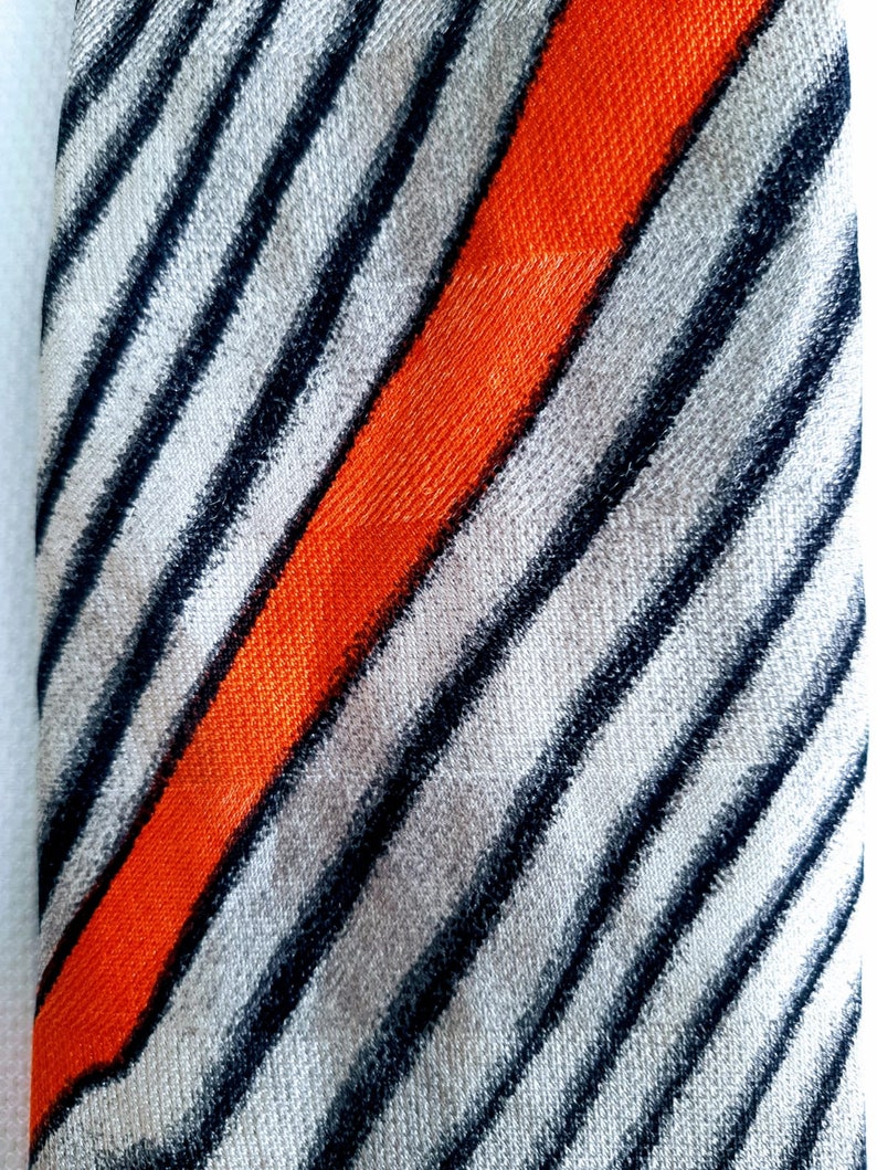 MONTANA Mens Tie Necktie Black Grey Orange Diagonal Stripes 100/% Silk ITALY