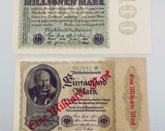 ALMOST UNCIRCULATED 2 MILLION MARK RAIL BANKNOTE 1923-INFLATION GERMANY 
