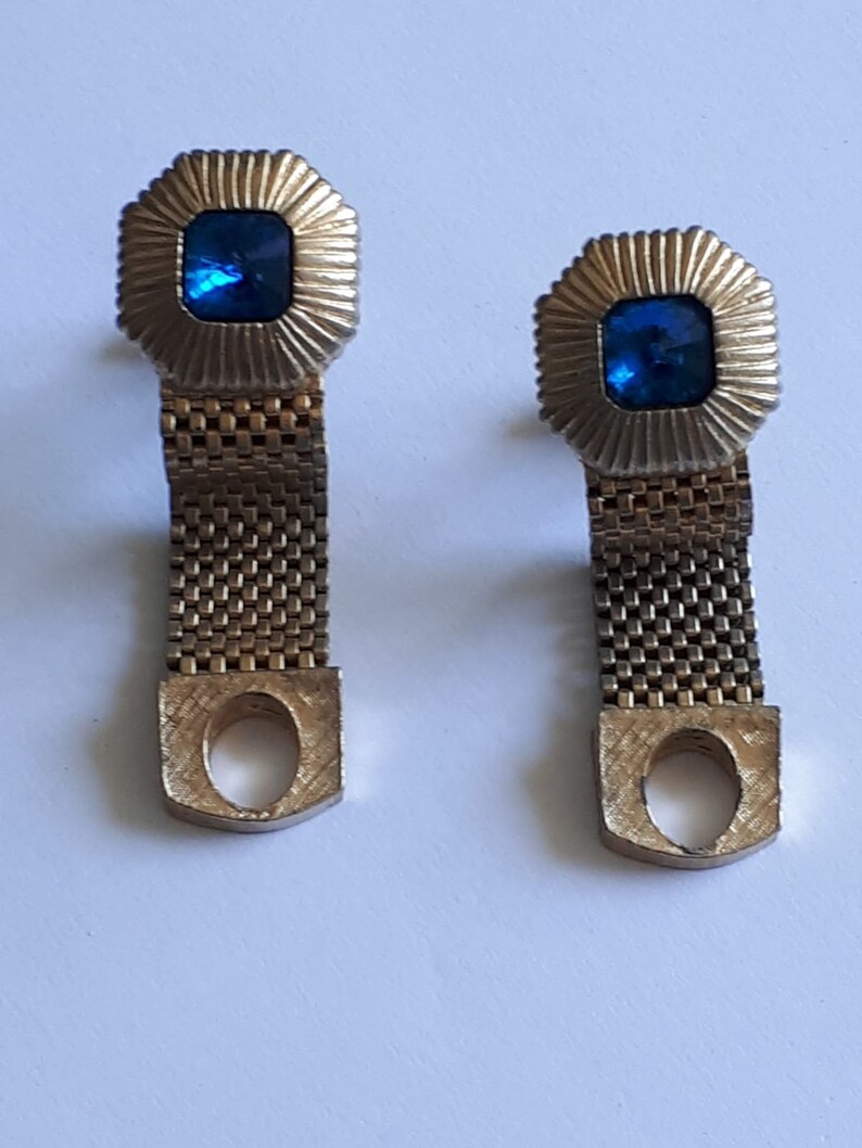 Vintage Swank Wrap Around Cufflinks Gold Tone Blue Glass Stone