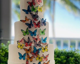 Rainbow Wafer Paper Butterflies: Edible Cake Decorations, 3D Pre-Cut - 35 Pcs