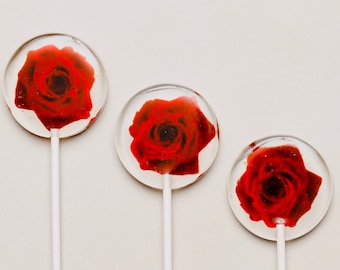 Rose Lollipops, Rose Candy, Rose Favors, Red Rose Lollipops, Flowers Lollipops, Floral Lollipops ( Set includes 6 lollipops)