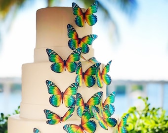 Vibrant Rainbow Wafer Paper Edible Pre-Cut 3D Butterflies--18  Edible Butterflies