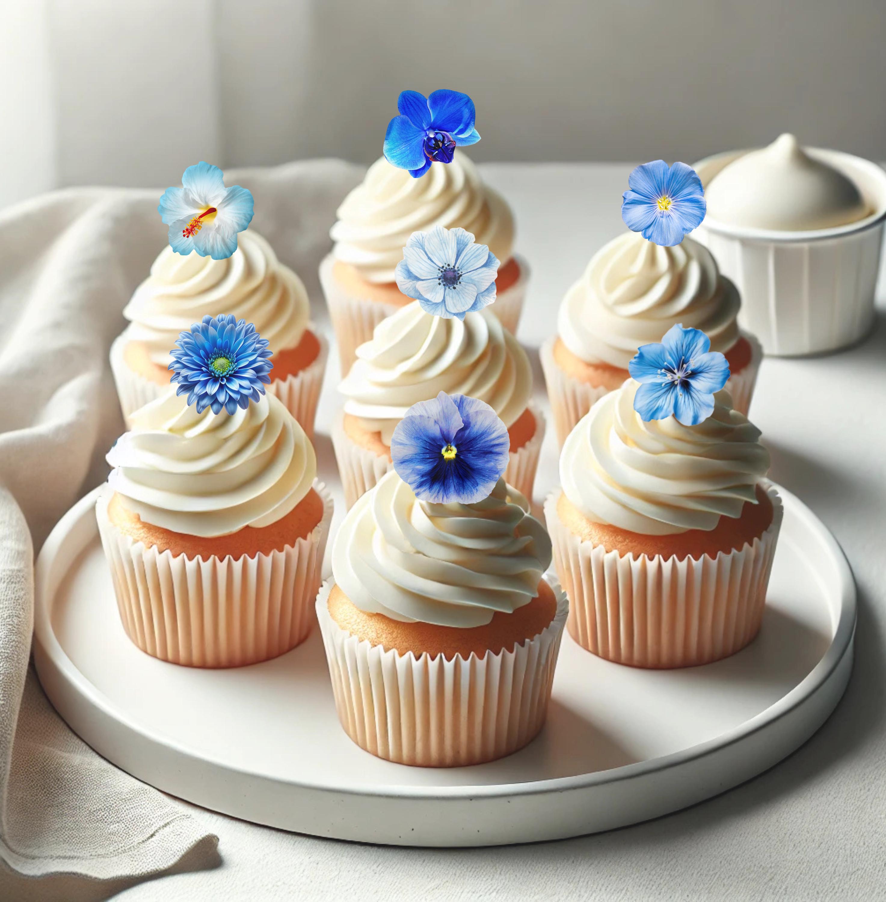 Edible Blue Wafer Carnations: Cake & Cupcake Toppers