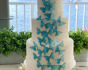 Blue Wafer Paper Edible Pre-Cut 3D Butterflies--28  Edible Butterflies