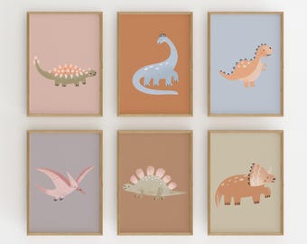 Lámina del alfabeto de dinosaurios, tabla ABC de dinosaurios, decoración de pared para guardería (descarga digital)