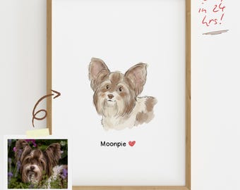 Retrato de mascota personalizado / Caricatura de perro, gato o caballo en acuarela (archivo digital)