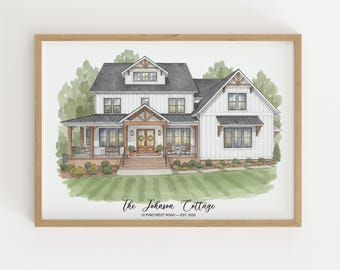 Retrato personalizado de casa en acuarela / Ilustración personalizada para el hogar