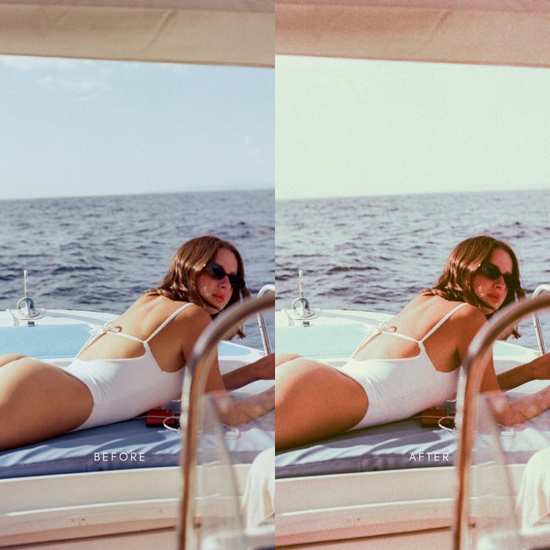 May include: A woman wearing a white swimsuit and sunglasses is lying on a boat deck. The sea is in the background.