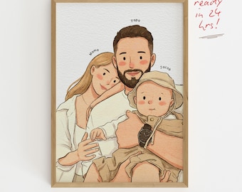 Retrato familiar personalizado a partir de una foto, arte digital personalizado