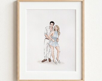 Custom Hand-Drawn Watercolor Couple Portrait From Photo, Personalized Proposal Artwork, Engagement Gift