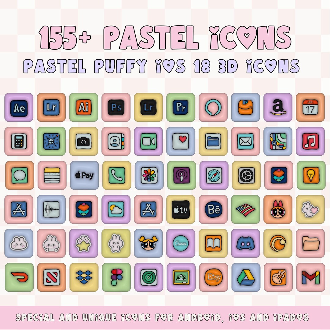 Pastel 3D App Icons | 155+ Ios, Android Puffy Icons (digital Download ...
