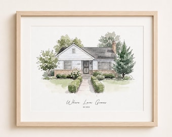 Custom Watercolor House Portrait From Photo, Minimalist Digital Home Sketch, Personalized Housewarming Gift