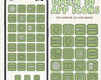 Green 3D Puffy App Icons, iOS + Android Home-screen (Digital Download)