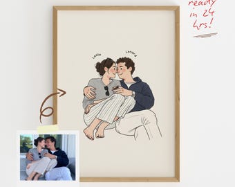 Retrato de pareja de anime personalizado, regalo de aniversario dibujado a mano (opciones de archivo digital o impresión)