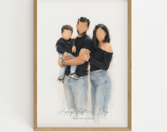 Custom Minimalist Faceless Family Portrait, Personalized Watercolor Painting from Photo, Father's Day and Family Wall Art Gift