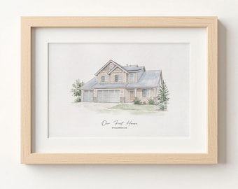 Custom Minimalist Watercolor House Portrait from Photo, Personalized Home Painting, First Home Housewarming Gift, House Closing Keepsake