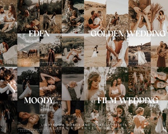 Pacote de presets para Lightroom para casamento: Moody, Golden, Film (Mobile e Desktop)