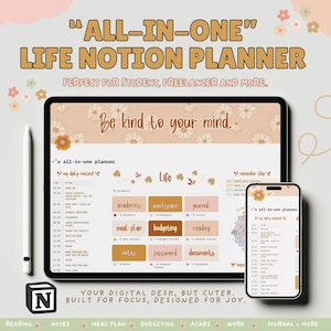 AESTHETIC Notion Life Planner | Smart Notion All-In-One Dashboard for School, Work, Budgeting, Journaling & More | Notion template