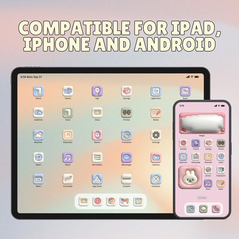 Pastel 3D Puffy App Icons 350 Custom Icons for IOS 18, Ipad, Android
