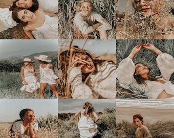May include: A collage of nine images featuring women in various outdoor settings. The images showcase a variety of styles and poses, with a focus on natural beauty and simplicity.